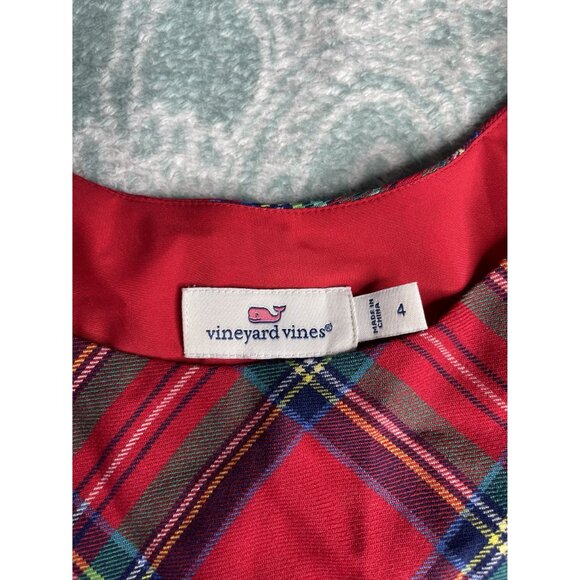 Vineyard Vines Jolly Plaid Dress Sz‎ 4 Red Wool Heritage Print Fall Winter - Picture 3 of 6